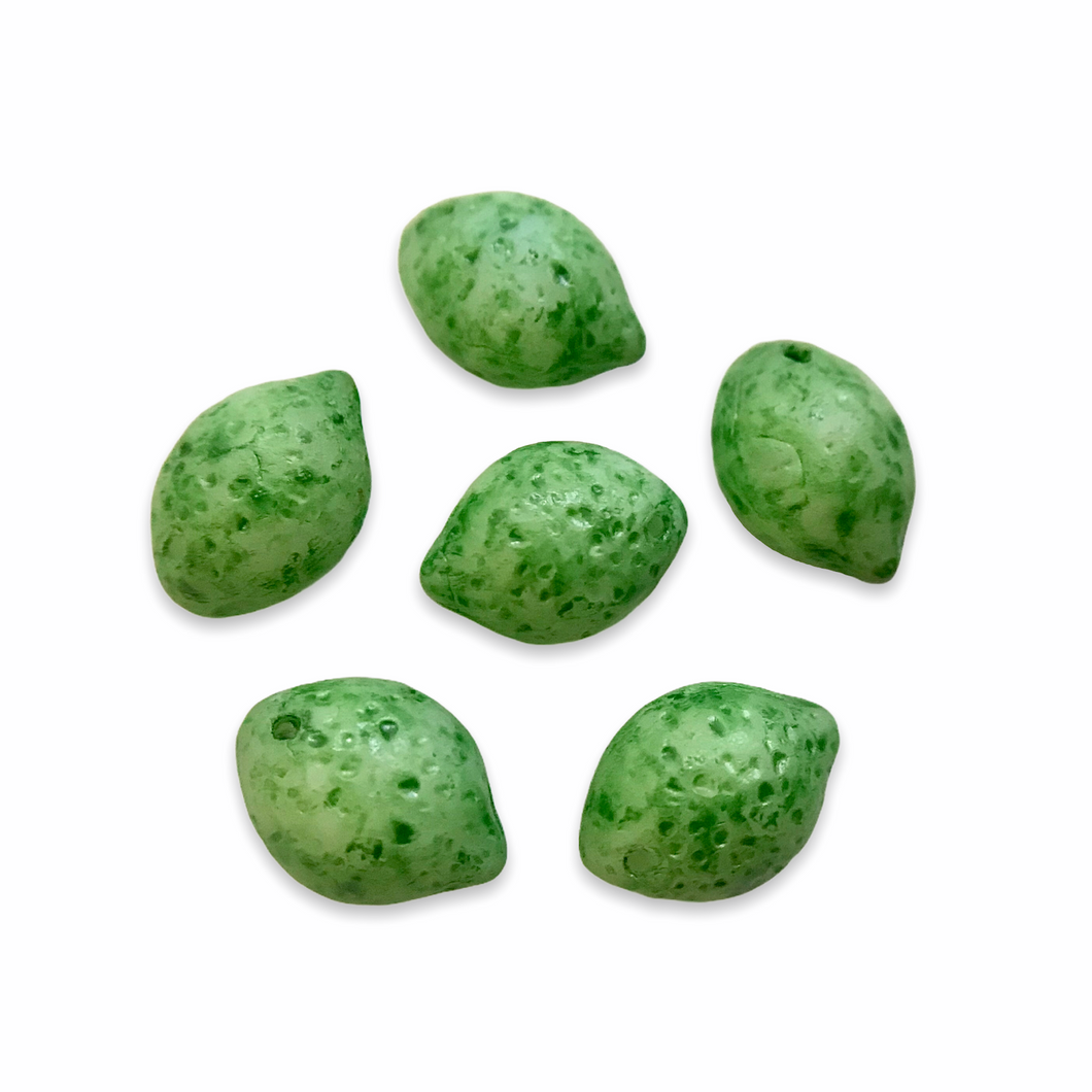 Czech glass lime fruit shaped beads 12pc speckled green-Orange grove Beads