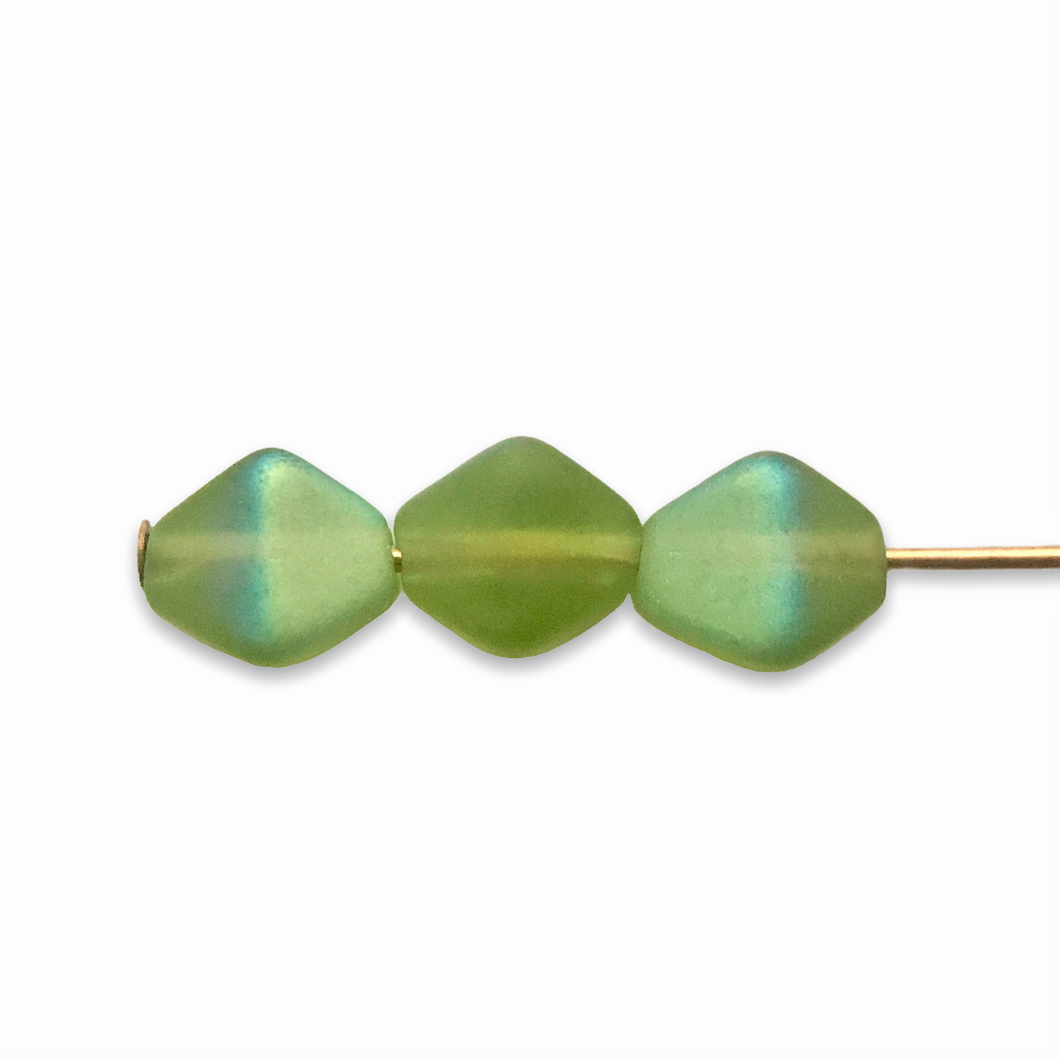 Czech glass Lucerna bicone pyramid beads 30pc matte olivine green 6mm-Orange Grove Beads