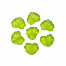 Load image into Gallery viewer, Czech glass maple leaf beads 12pc translucent matte olivine green 13x11mm-Orange Grove Beads
