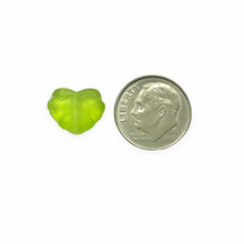 Load image into Gallery viewer, Czech glass maple leaf beads 12pc translucent matte olivine green 13x11mm
