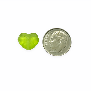 Czech glass maple leaf beads 12pc translucent matte olivine green 13x11mm