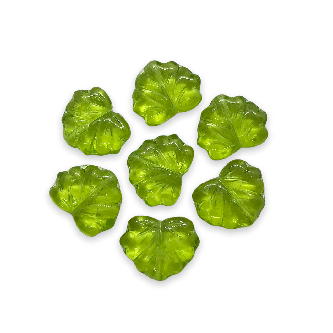 Czech glass maple leaf beads 12pc translucent olivine green 13x11mm-Orange Grove Beads