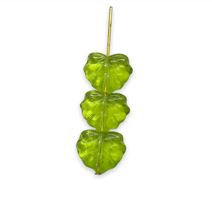 Czech glass maple leaf beads 12pc translucent olivine green 13x11mm