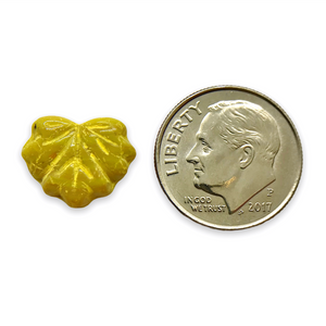 Czech glass maple leaf beads opaque yellow 12pc 13x11mm