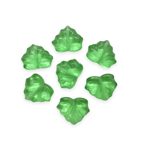 Czech glass maple leaf beads 12pc translucent medium green-Orange Grove Beads