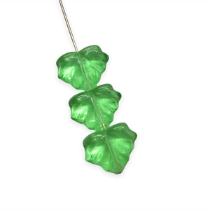 Czech glass maple leaf beads 12pc translucent medium green