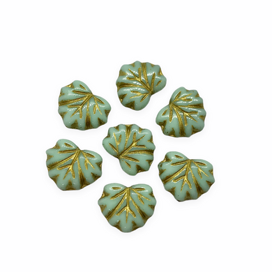 Czech glass maple leaf beads charms 12pcs mint green gold 13x11mm-Orange Grove Beads
