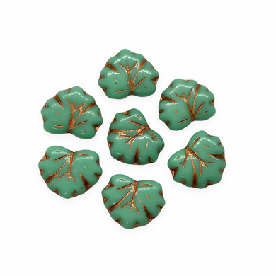 Czech glass maple leaf beads charms 12pcs blue green turquoise copper 13x11mm-Orange Grove Beads