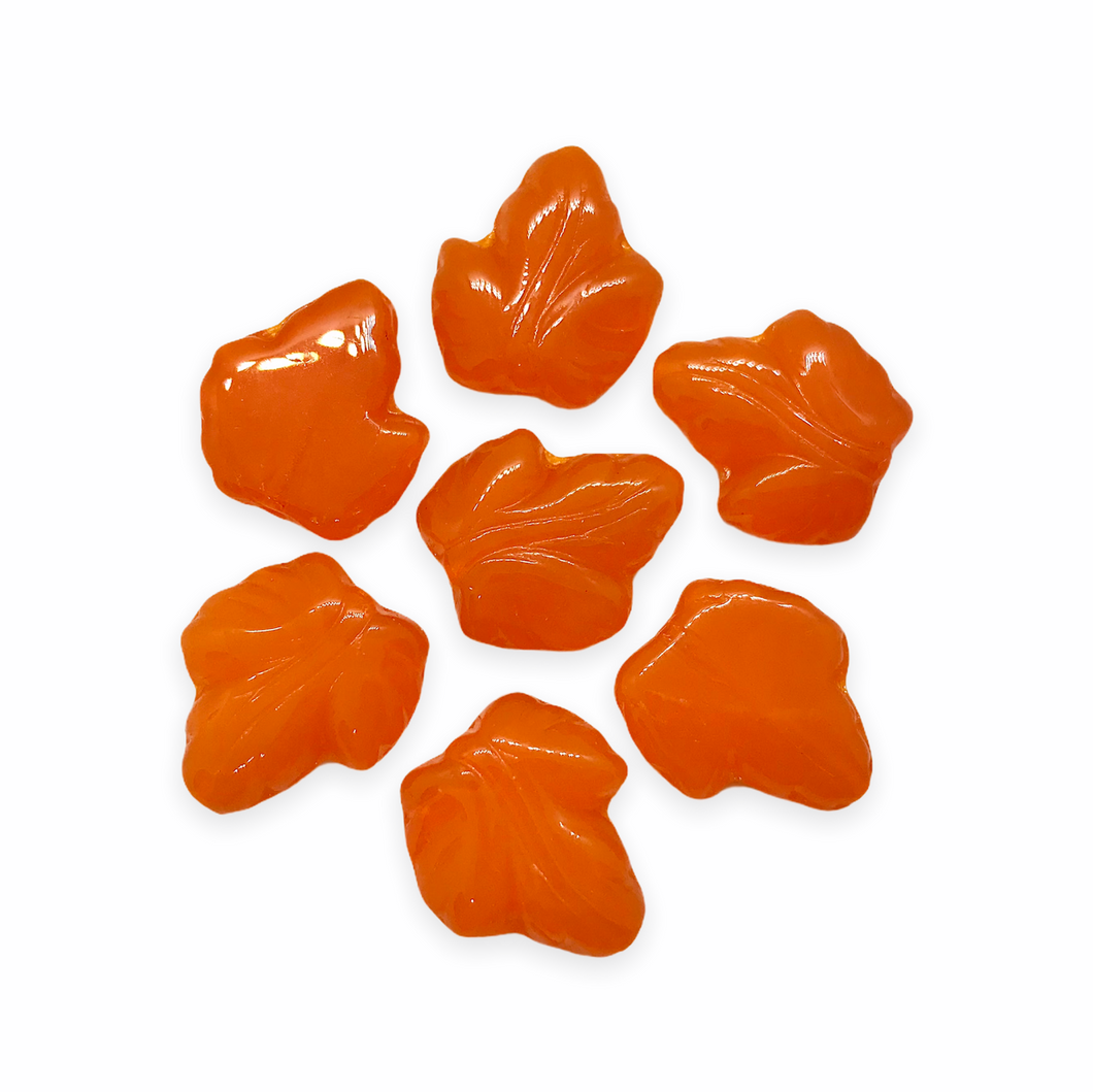 Czech glass maple leaf beads 8pc pumpkin orange opaline 16x14-Orange Grove Beads