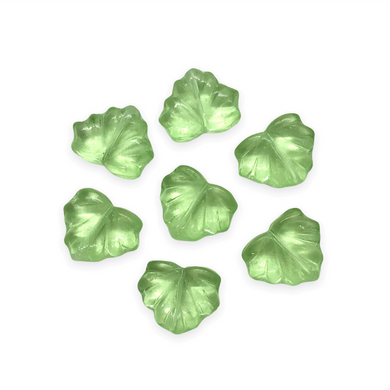 Czech glass maple leaf beads 16pc translucent light green13x11mm-Orange Grove Beads