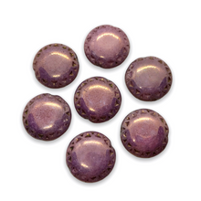Load image into Gallery viewer, Czech glass Mayan sun coin beads 8pc violet with bronze luster 17mm-Orange Grove Beads
