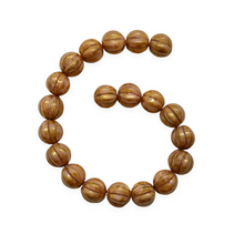 Load image into Gallery viewer, Czech glass fluted round melon beads 20pc warm brown luster 8mm-Orange Grove Beads

