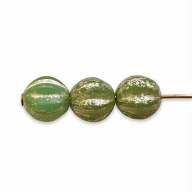 Czech glass melon beads 25pcs milky green silver mercury 6mm-Orange Grove Beads