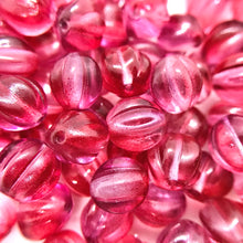 Load image into Gallery viewer, Czech glass fluted round melon beads 15pc crystal fuchsia pink 10mm-Orange Grove Beads
