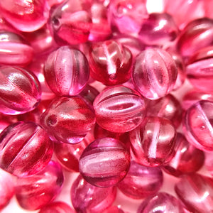 Czech glass fluted round melon beads 15pc crystal fuchsia pink 10mm-Orange Grove Beads
