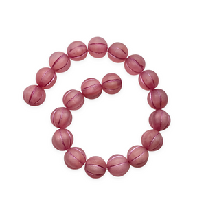 Czech glass fluted round melon beads 20pc frosted crystal pink metallic 8mm-Orange Grove Beads