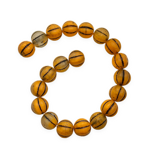 Czech glass fluted round melon beads 20pc matte pumpkin orange black 8mm-Orange Grove Beads