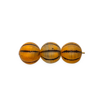 Load image into Gallery viewer, Czech glass fluted round melon beads 20pc matte pumpkin orange black 8mm
