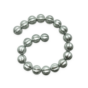 Czech glass melon fluted round beads 20pc matte silver 8mm-Orange Grove Beads