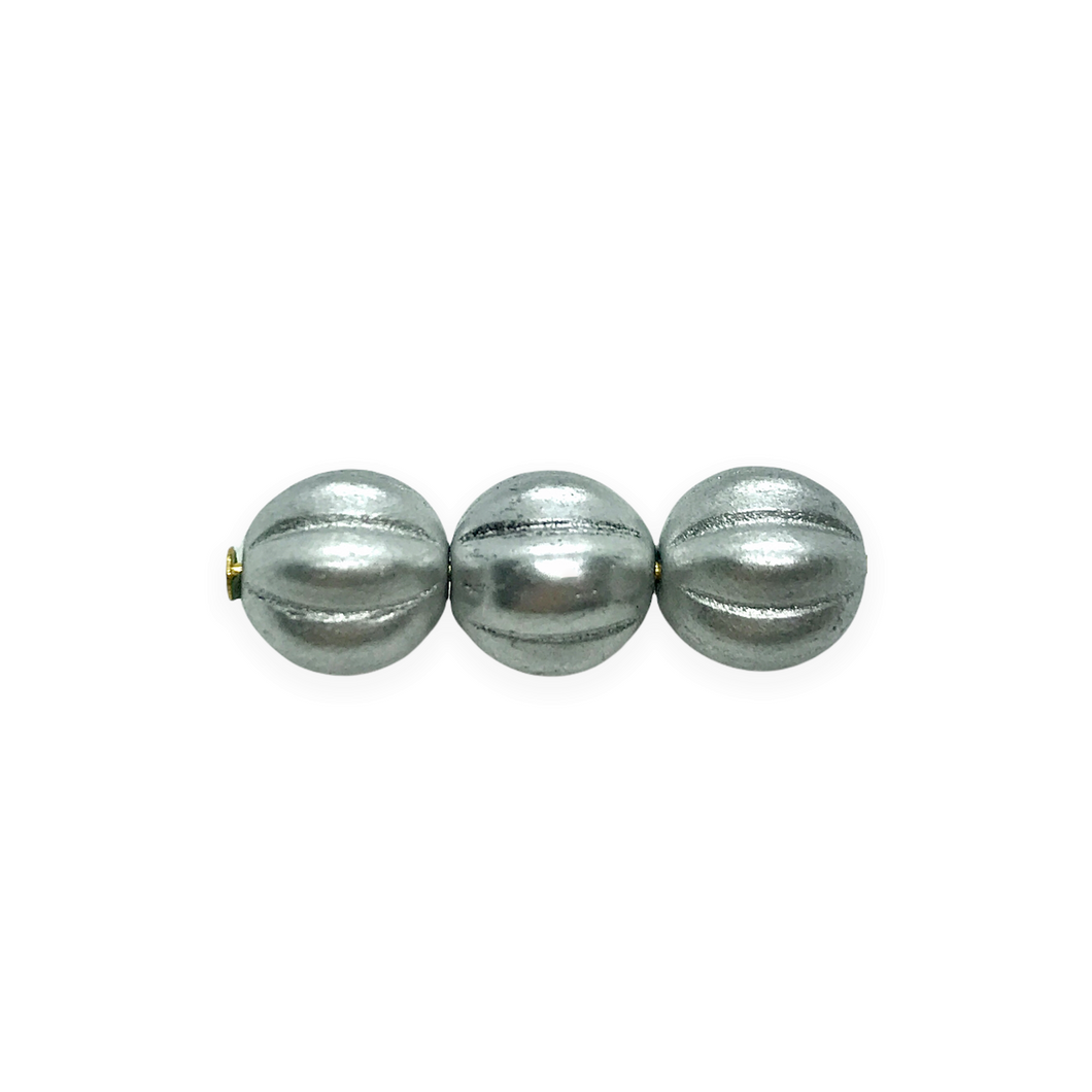 Czech glass melon fluted round beads 20pc matte silver 8mm