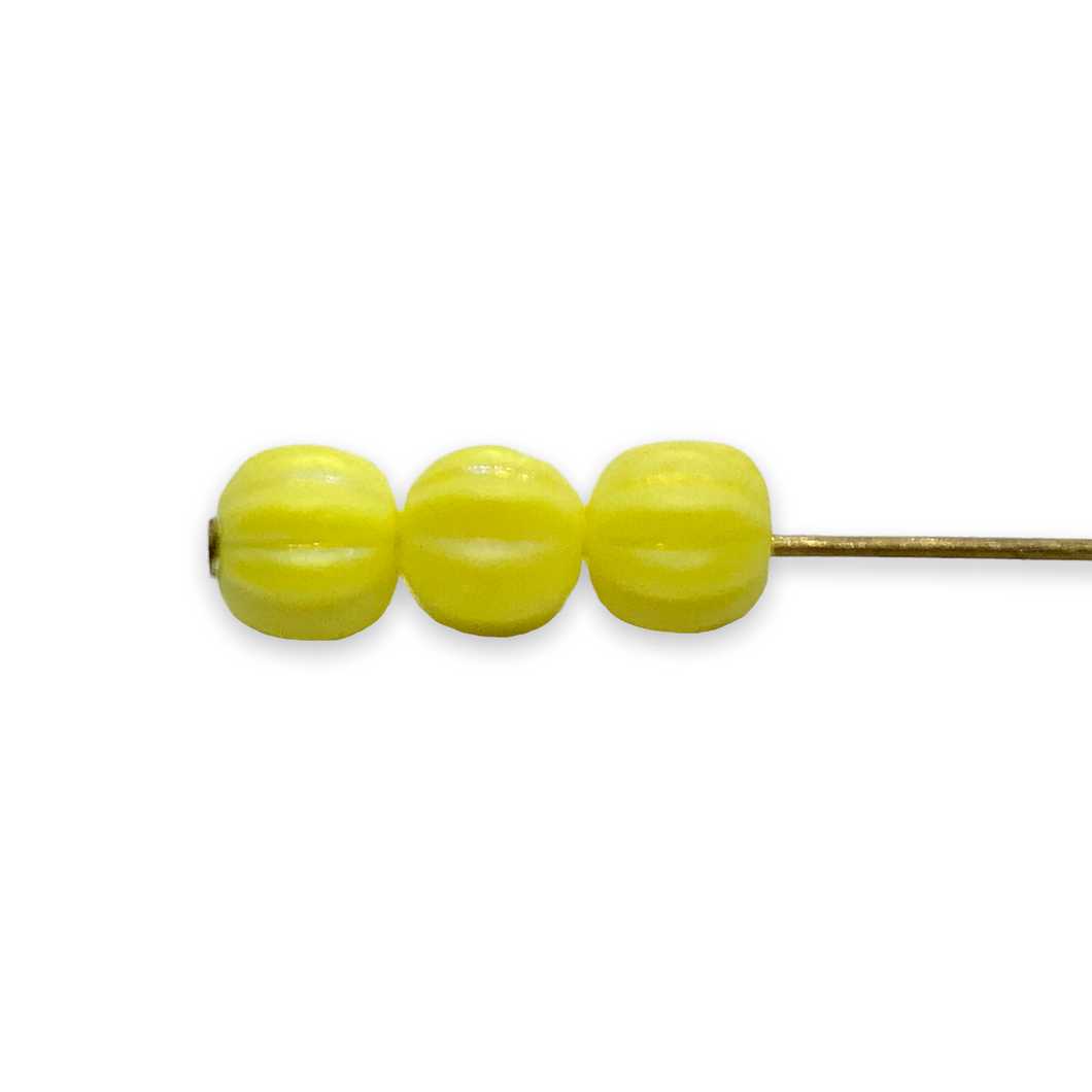 Czech glass melon beads 50pcs matte yellow custard iris 5mm-Orange Grove Beads