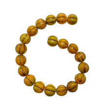 Load image into Gallery viewer, Czech glass pumpkin melon beads 20pcs orange yellow bronze decor 8mm
