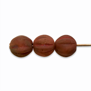 Czech glass melon beads 25pcs matte brown red 6mm-Orange Grove Beads
