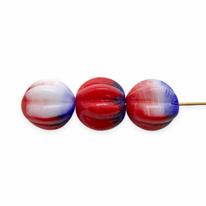 Czech glass Patriotic melon beads 15pc All American red white blue 10mm