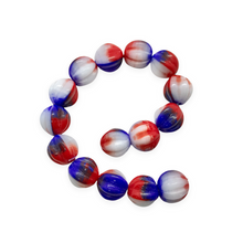 Load image into Gallery viewer, Czech glass Patriotic melon beads 15pc All American red white blue 10mm-Orange Grove Beads
