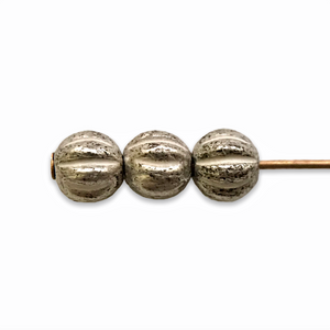 Czech glass fluted round melon beads 50pc silver 4mm-Orange Grove Beads