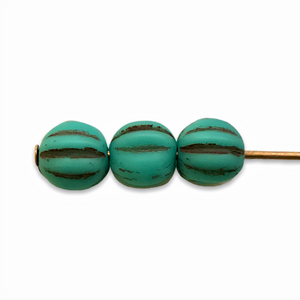 Czech glass melon beads 25pcs matte blue green brown 5mm-Orange Grove Beads