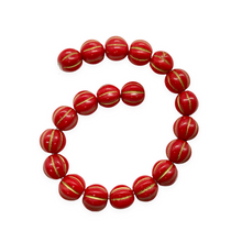 Load image into Gallery viewer, Czech glass fluted round melon beads 20pc opaque red gold 8mm-Orange Grove Beads
