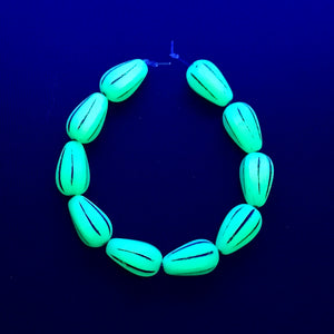 Czech glass melon drop beads 10pc matte turquoise copper 13x8mm UV glow