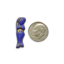 Load image into Gallery viewer, Czech glass mermaid beads 4pc periwinkle blue gold 25mm
