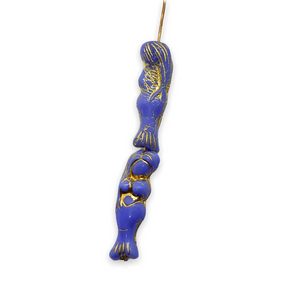 Czech glass mermaid beads 4pc periwinkle blue gold 25mm