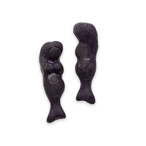 Czech glass mermaid beads 4pc etched dark purple 25mm