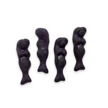 Load image into Gallery viewer, Czech glass mermaid beads charms 4pc dark eggplant purple 25mm-Orange Grove Beads
