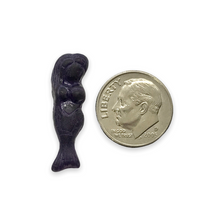 Load image into Gallery viewer, Czech glass mermaid beads 4pc etched dark purple 25mm

