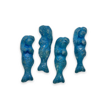 Load image into Gallery viewer, Czech glass mermaid beads charms 4pc etched crystal malibu blue 25mm-Orange Grove Beads
