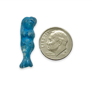 Czech glass mermaid beads 4pc etched crystal malibu blue 25mm