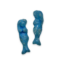 Load image into Gallery viewer, Czech glass mermaid beads 4pc etched crystal malibu blue 25mm
