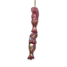 Load image into Gallery viewer, Czech glass mermaid beads charms 4pc etched pink metallic AB 25mm
