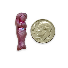 Load image into Gallery viewer, Czech glass mermaid beads 4pc matte frosted pink metallic 25mm
