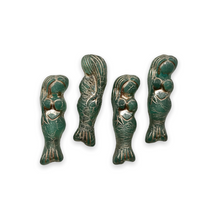 Load image into Gallery viewer, Czech glass mermaid beads charms 4pc matte teal platinum wash 25mm-Orange Grove Beads

