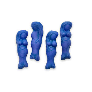 Czech glass mermaid beads charms 4pc matte opaque blue 25mm-Orange Grove Beads