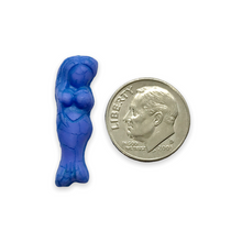 Load image into Gallery viewer, Czech glass mermaid beads charms 4pc matte opaque blue 25mm
