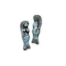 Load image into Gallery viewer, Czech glass mermaid beads charms 4pc opaque sky blue brown wash 25mm
