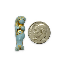 Load image into Gallery viewer, Czech glass mermaid beads 4pc opaque sky blue gold wash 25mm
