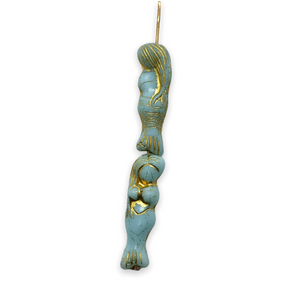 Czech glass mermaid beads 4pc opaque sky blue gold wash 25mm