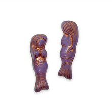 Load image into Gallery viewer, Czech glass mermaid beads charms 4pc opaline purple copper 25mm

